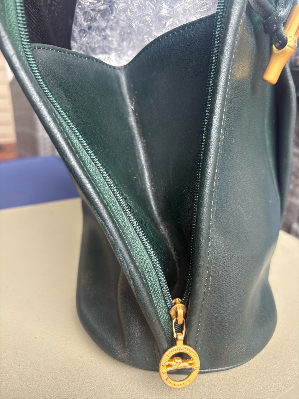 Longchamp Dark Green Leather Satchel with Gold-Tone Accent - Picture 3 of 8